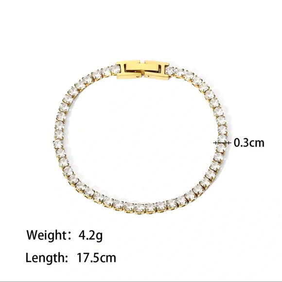 Zirconia Tennis 18K Gold Stainless Steel Waterproof Gold Gemstone Bracelet - Picture 6 of 11